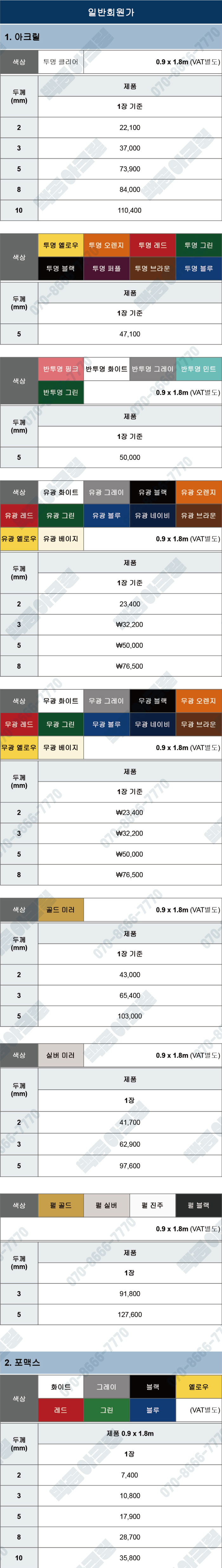 가격표